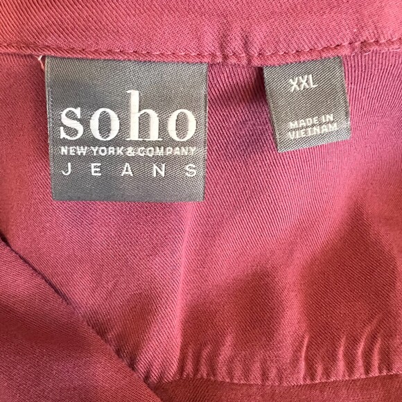 New York & Company soho Blouse Women's XXL Mauve Pink Long Sleeve Deep V-neck - Picture 9 of 13